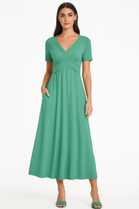 Afslankende elegante damesjurk met V-hals – Rosella