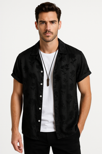 Casual herenoverhemd met bloemmotief en korte mouwen – Matteo