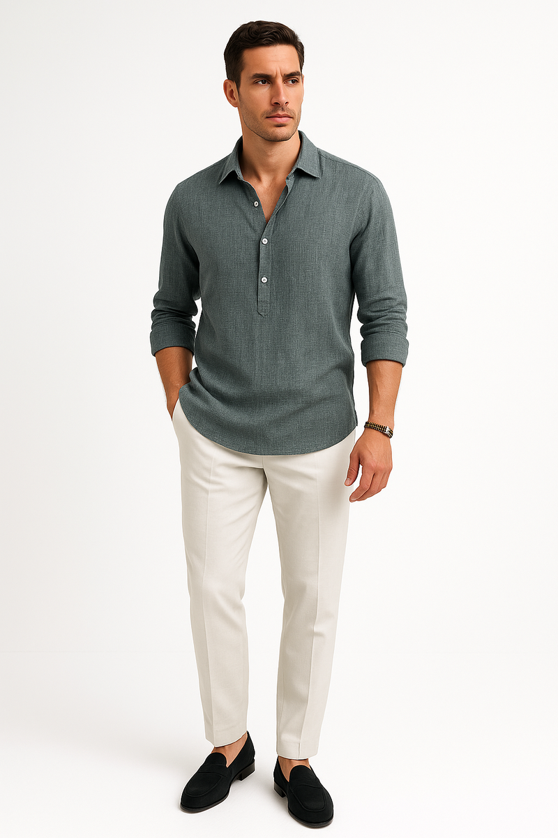 Casual herenoverhemd met open kraag – Thomas