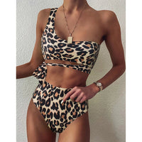 High-Waist Bikini One-Shoulder Luipaard Design – Feloura