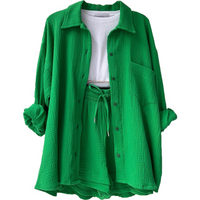 Zomerse dames loungewear set van katoen en kraag – Liora