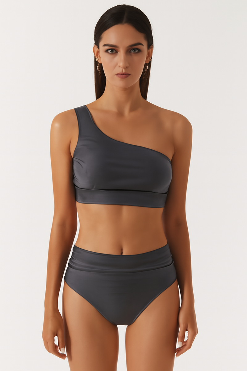 Bikini dames satijn één-schouder volant elegant – Marilou
