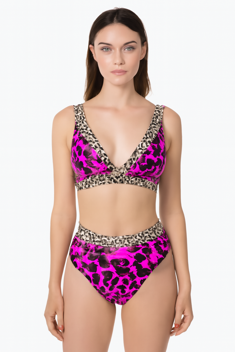 Bikini dames panterprint V-hals hoog uitgesneden – Selina