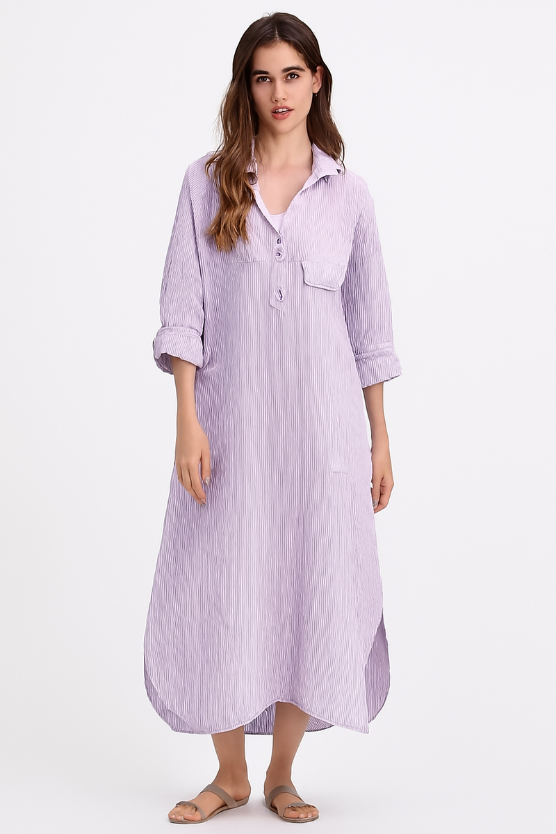 Bohemian damesjurk met zakken en knoopdetail – Lianne