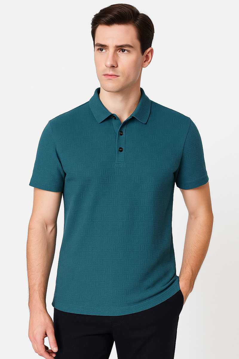 Heren Polo Shirt van Katoen en Hennep met Ruittextuur – George
