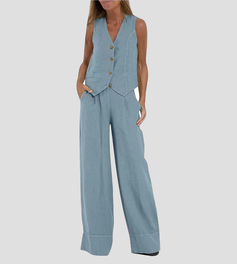 Tweedelige Set met Tailored Vest en Wijdere Broek – Nova