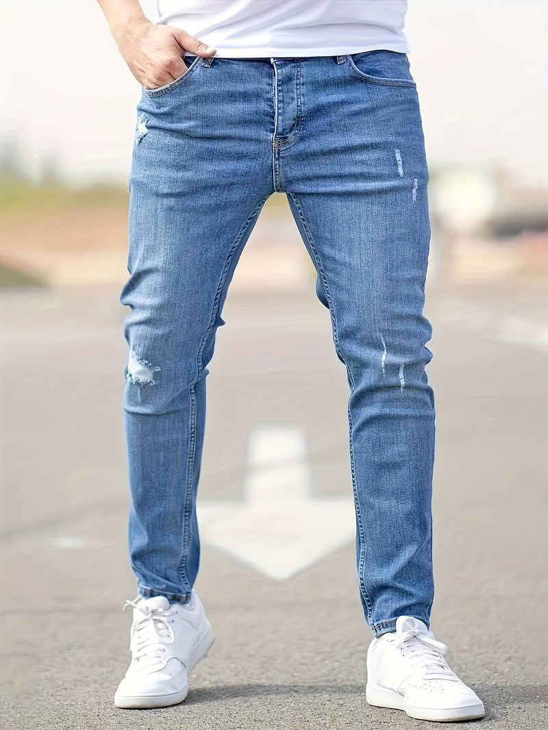 Slim Fit Stretchy Ripped Knie Jeans voor Heren – Axel