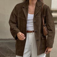Bruine dames blazer in suède look met stretch – Romina