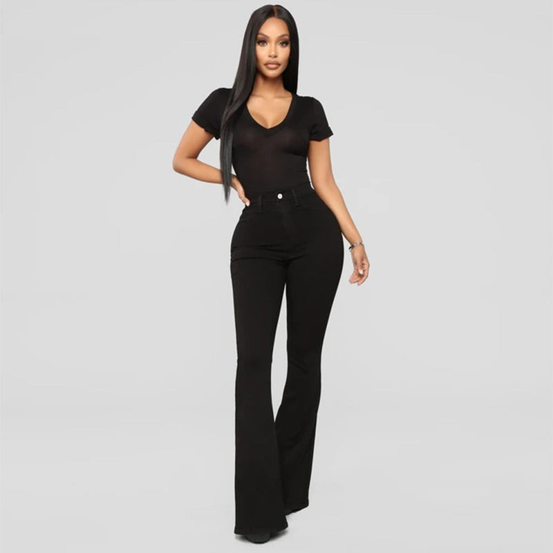 Dames flared jeans hoge taille stretch en comfortabel – Elvyna