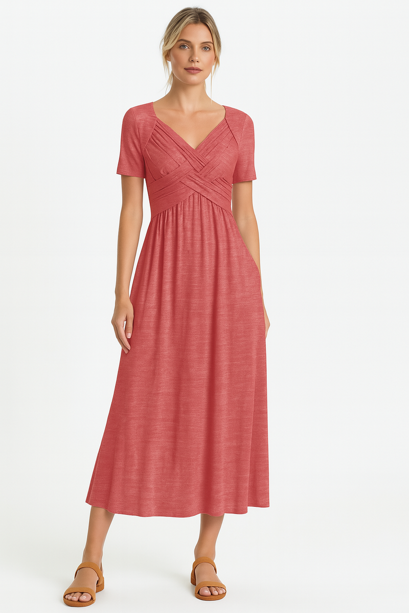 Afslankende elegante damesjurk met V-hals – Rosella