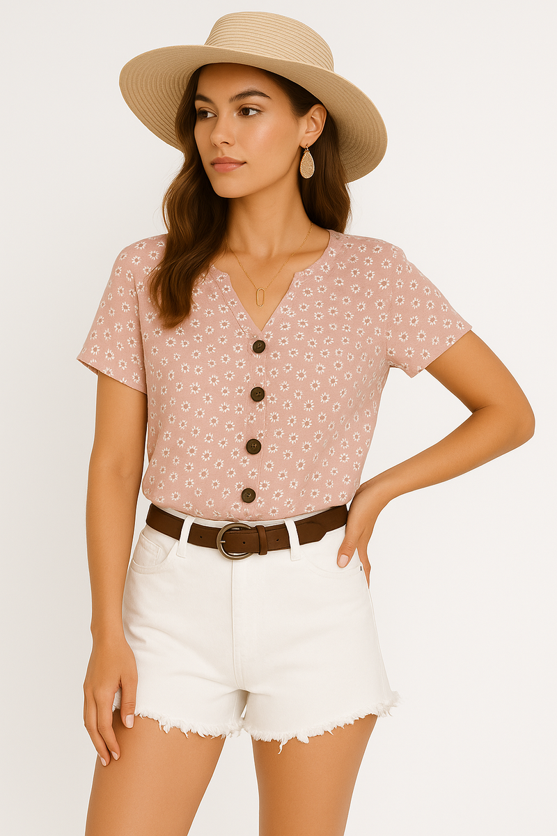 Ademende casual dames top met bloemmotief – Nora