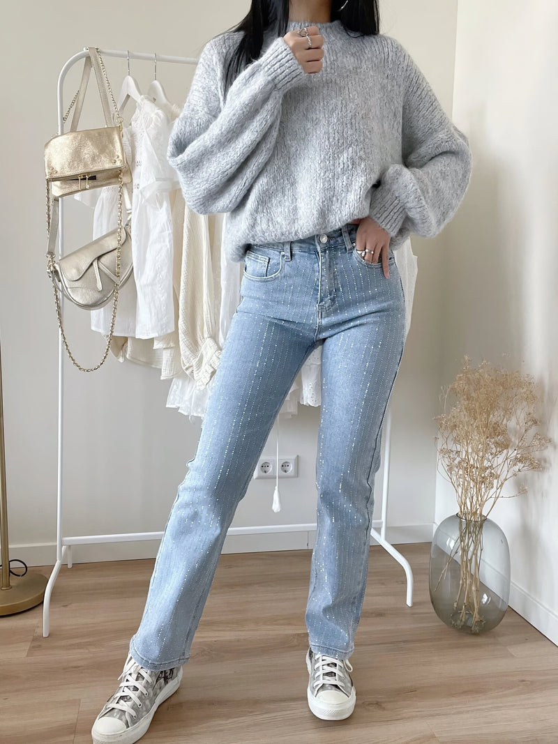 Trendy denim jeans met sprankelende pailletten – Zoë