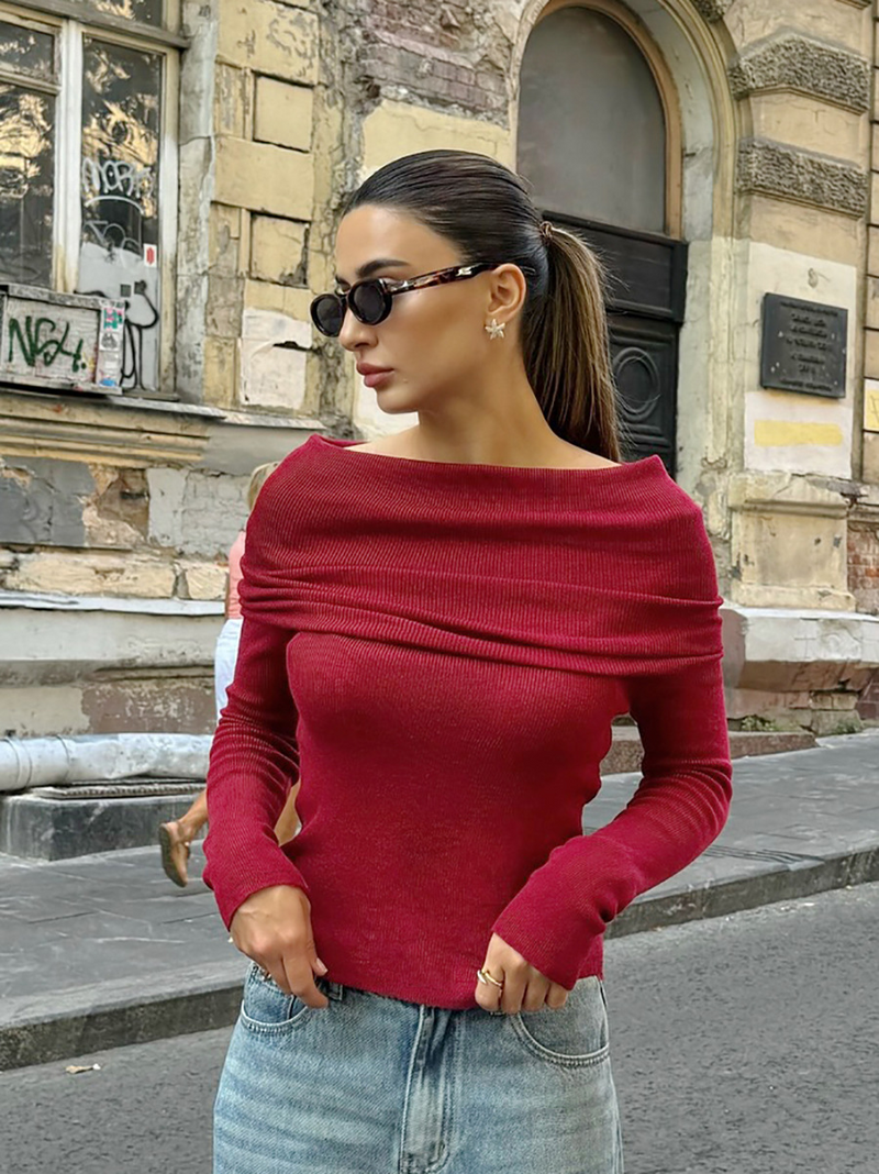 Dames off-shoulder gebreide top met elegante pasvorm – Laura