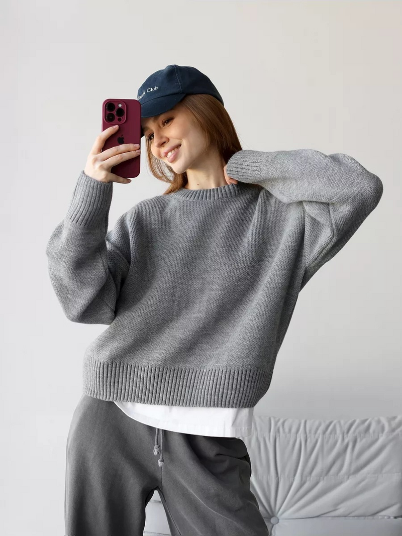 Dames gebreide trui met losse pasvorm en mock neck – Olivia