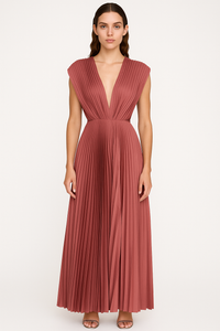 Elegante damesjurk met V-hals en plooien – Elvanna