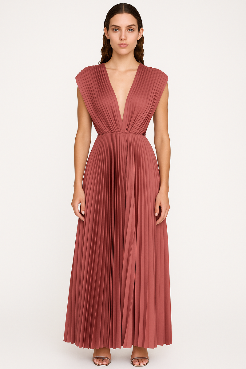 Elegante damesjurk met V-hals en plooien – Elvanna