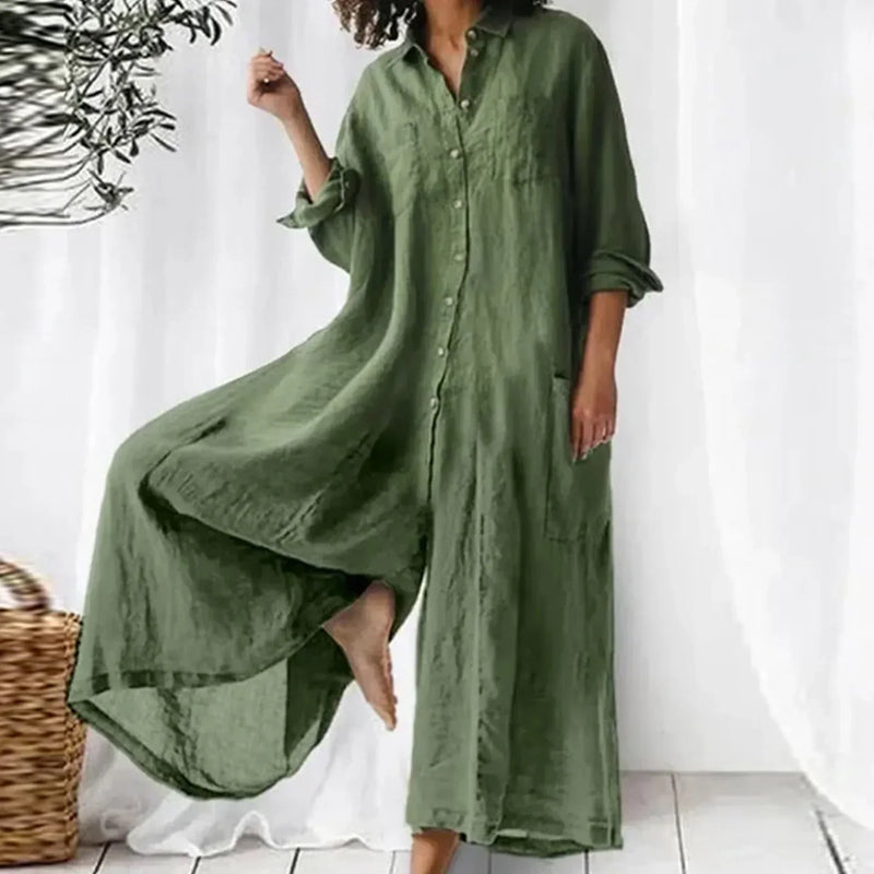 Losse dames jumpsuit met knopen en relaxte pasvorm – Livia