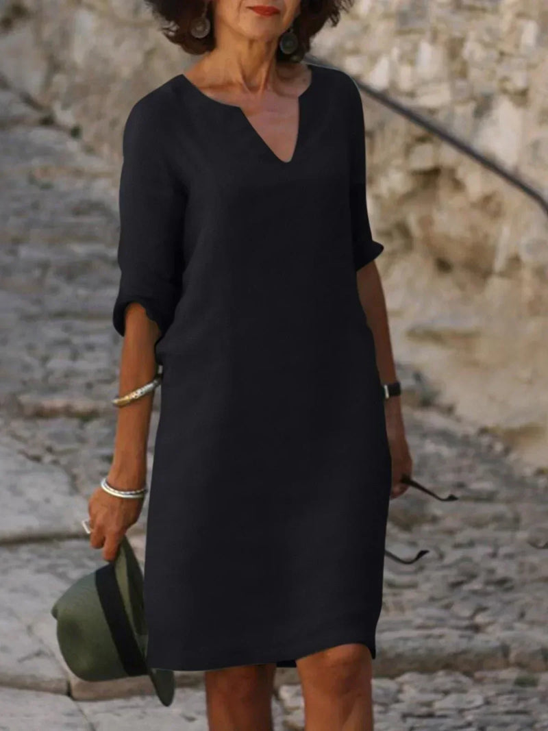 Elegante jurk met buikbedekking en V-hals – Virelle