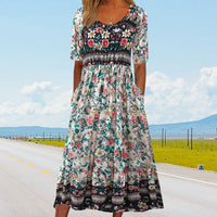 Boho damesjurk met florale print en volants – Yara