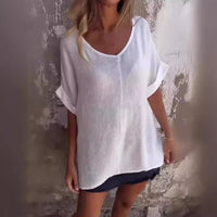 Dames T-shirt casual V-hals katoen linnen – Ecolora