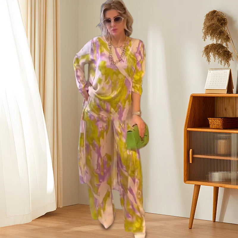 Dames 2-delige set top broek los comfortabel print – Elvoria