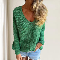 Dames gehaakte trui V-hals langemouw elegant warm – Lymira