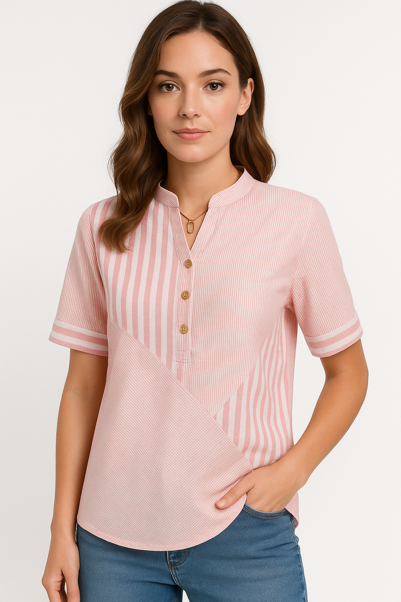 Gestreepte Blouse Lichtgewicht Zomer Pasvorm – Elouvia