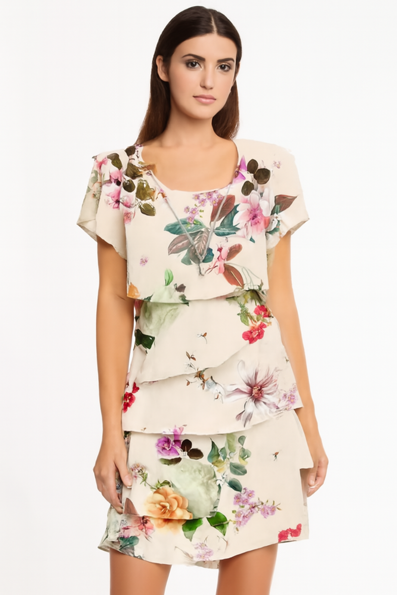 Bloemenprint Maxi Jurk met Gelaagde Pasvorm – Gisella